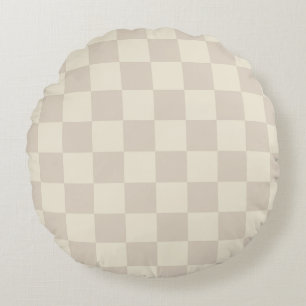 Light Brown and Off White Chequerboard Round Pillow