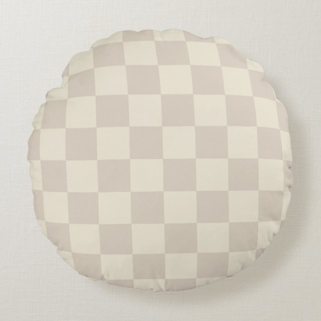 Light Brown and Off White Chequerboard Round Pillow (Front)