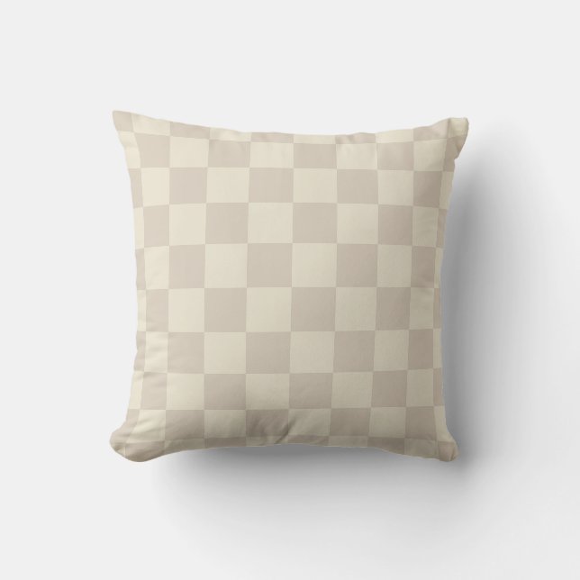 Light Brown and Off White Chequerboard Throw Pillow (Front)