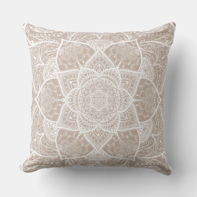 Light Brown and White Mandala - Loergann in Wool Throw Pillow (Front)
