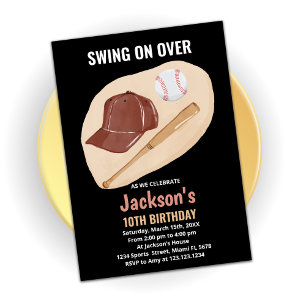 Light Brown Baseball Birthday Invitations