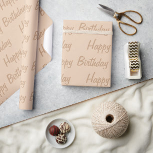 Light Brown Beige Happy Birthday Wrapping Paper