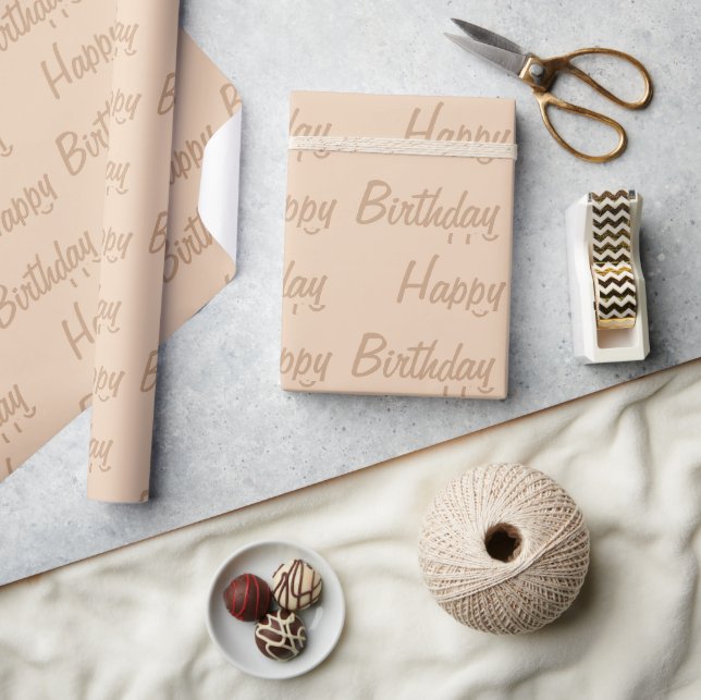 Light Brown Beige Happy Birthday Wrapping Paper (Crafts)
