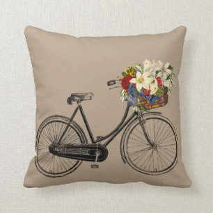 Light brown bicycle flower   Throw pillow