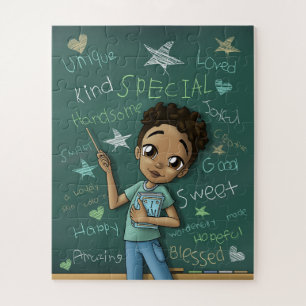 Light Brown Boy and Positive Words Jigsaw Puzzle