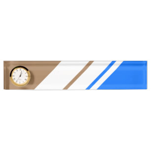 Light Brown Bright Blue White Racing Stripes Clock Nameplate