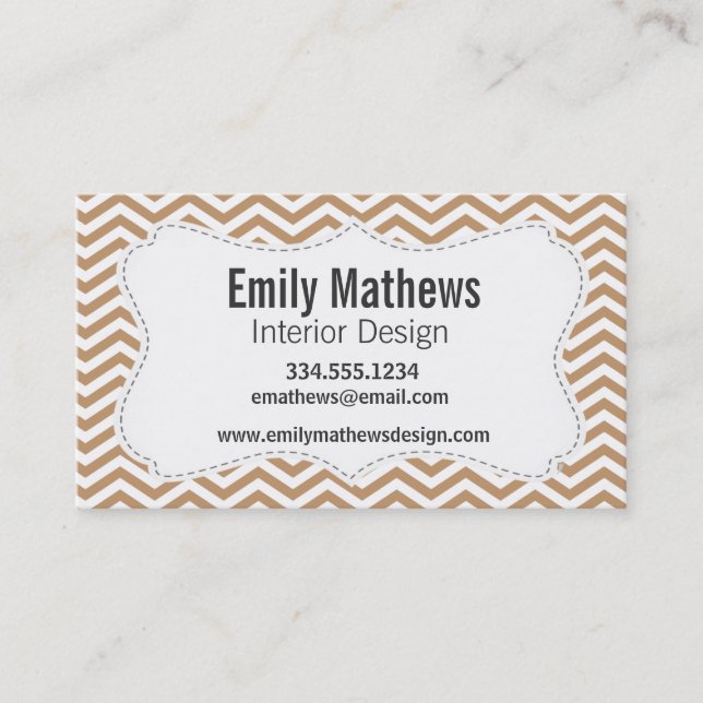 Light Brown Chevron Stripes Business Card (Front)