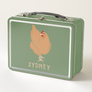 Light Brown Chicken Illustration Personalized Metal Lunch Box