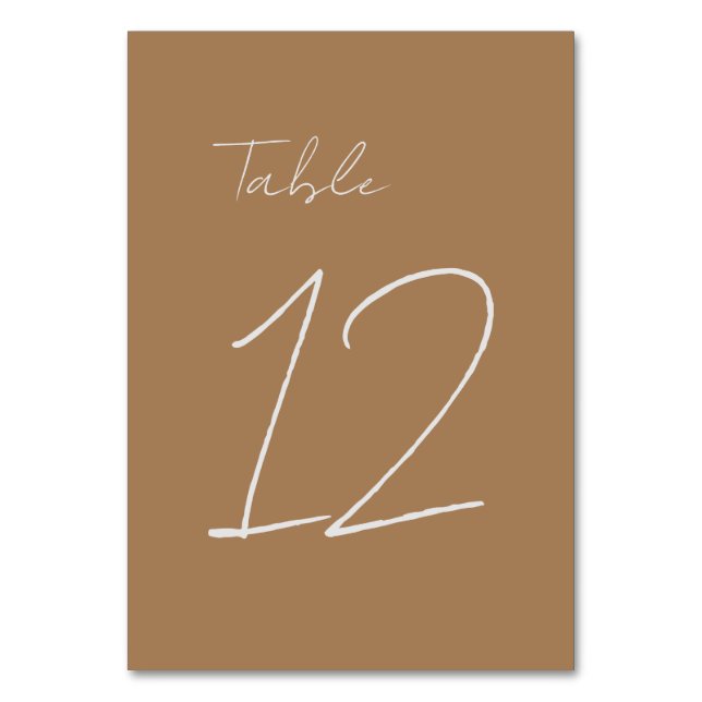 Light Brown Classical Minimalist Plain Table Number (Front)