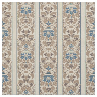 Light brown, cream and blue floral stripes fabric