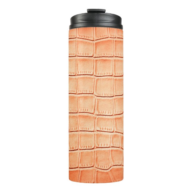 Light brown crocodile leather texture thermal tumbler (Front)