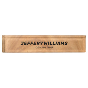 Light brown faux wood texture nameplate