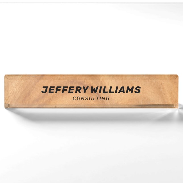 Light brown faux wood texture nameplate (Front)