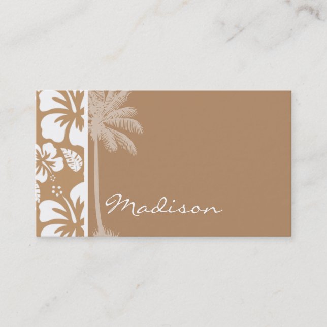 Light Brown Hawaiian Tropical Hibiscus; Palm Business Card (Front)