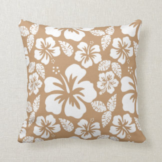 Light Brown Hawaiian Tropical Hibiscus Throw Pillow