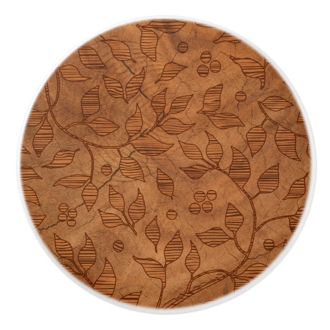 Light Brown Leafy Branches Ceramic Knob (Front)