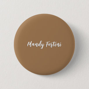 Light Brown Plain Elegant Minimalist Calligraphy 2 Inch Round Button