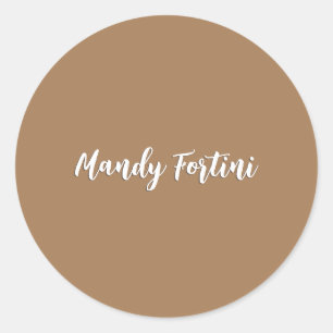 Light Brown Plain Elegant Minimalist Calligraphy Classic Round Sticker