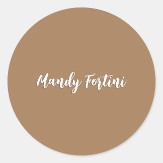 Light Brown Plain Elegant Minimalist Calligraphy Classic Round Sticker