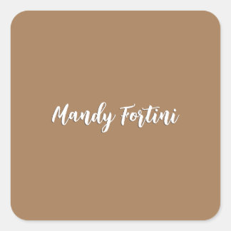 Light Brown Plain Elegant Minimalist Calligraphy Square Sticker
