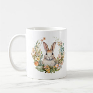 Light Brown/Tan Bunny Rabbit with Flowers  Coffee Mug