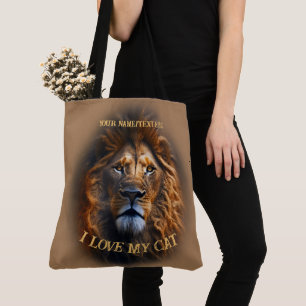 Light Brown Tote Bag "I Love My Cat" Custom Name