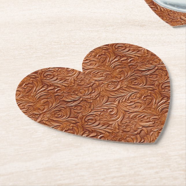 Light Brown Western Faux Leather Paper Coaster (Angled)