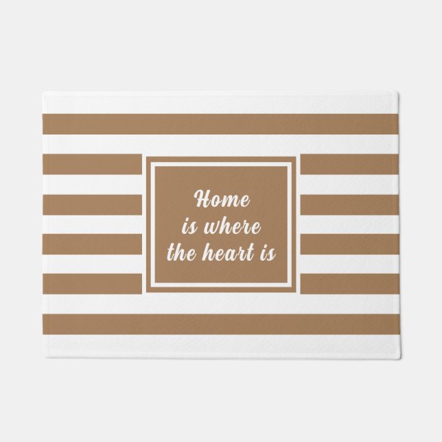 Light brown & White Stripe Personalized Door Mat (Front)