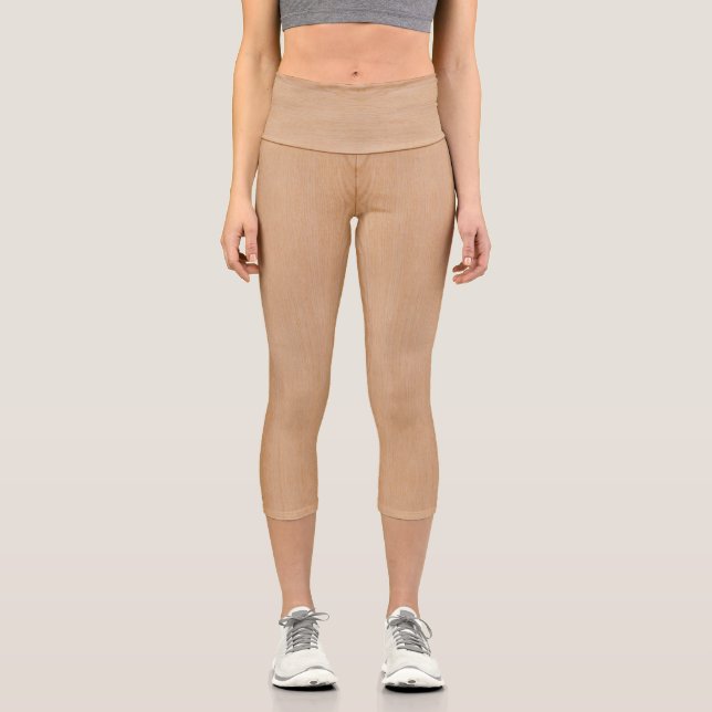 Light brown wood grain capri leggings (Front)