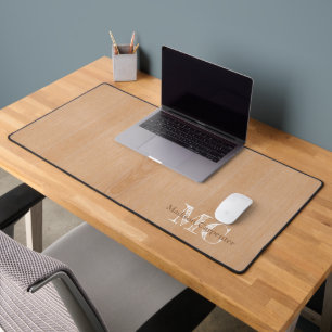Light brown wood grain Carpenter Monogram Desk Mat
