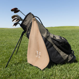 Light brown wood grain Monogram Golf Towel