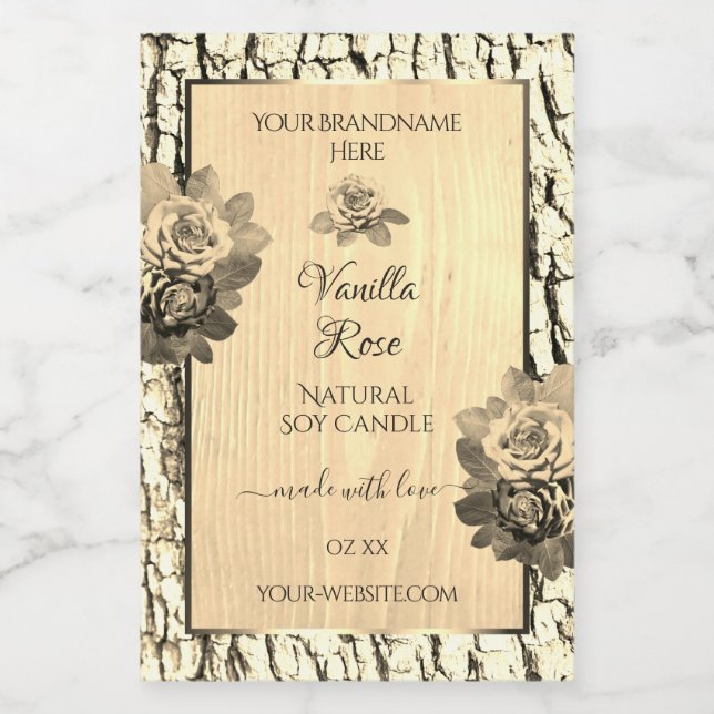 Light Brown Wood Grain Sepia Roses Product Labels (Single Label)