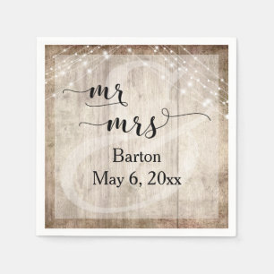Light Brown Wood & Light Strings Wedding Mr & Mrs Napkin