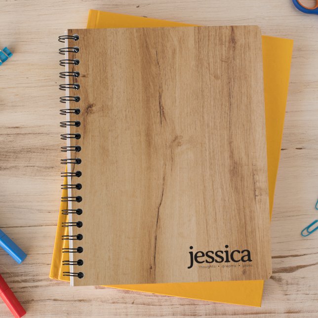 Light Brown Wood Veneer Rounded Modern Typography Notebook (Creator Uploaded)