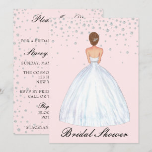 Light Brunette Bride Illustration Bridal Shower Invitation