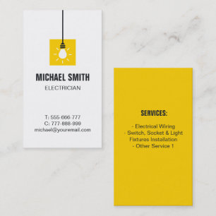 Light Bulb Icon Electrician Vertical Business Card