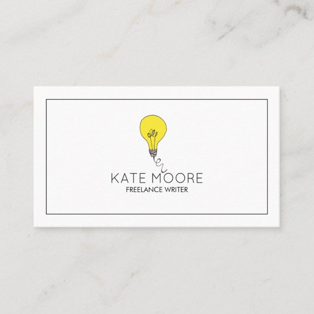 Light Bulb Idea Symbol Black And White Minimalist Business Card (Front)