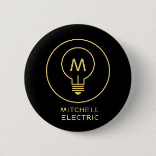 LIGHT BULB MONOGRAM LOGO on BLACK for ELECTRICANS 2 Inch Round Button