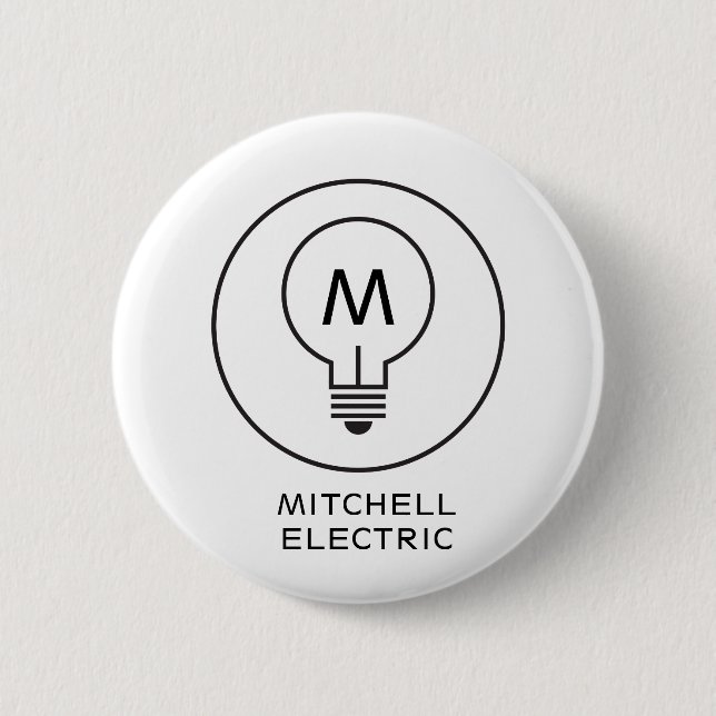 LIGHT BULB MONOGRAM LOGO on WHITE for ELECTRICANS 2 Inch Round Button (Front)