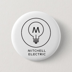 LIGHT BULB MONOGRAM LOGO on WHITE for ELECTRICANS 2 Inch Round Button