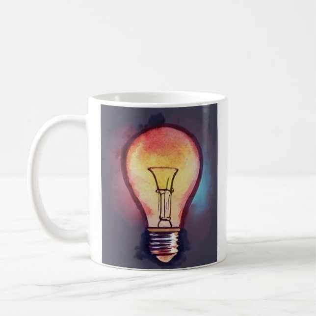 Light Bulb Watercolor Painting, Bulb Coffee Mug (Left)