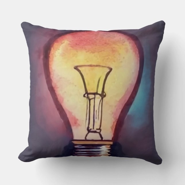 Light Bulb Watercolor Painting, Bulb Throw Pillow (Front)