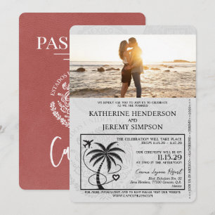 Light Burgundy Cancun Passport Wedding Invitation