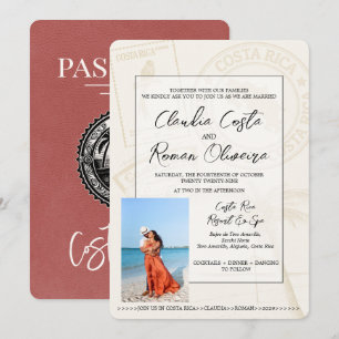 Light Burgundy Costa Rica Passport Wedding Invitation