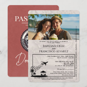 Light Burgundy Dominican Republic Passport Wedding Invitation