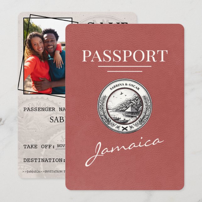 Light Burgundy Jamaica Passport Save The Date (Front/Back)