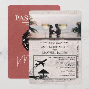 Light Burgundy Maldives Passport Wedding Invitation