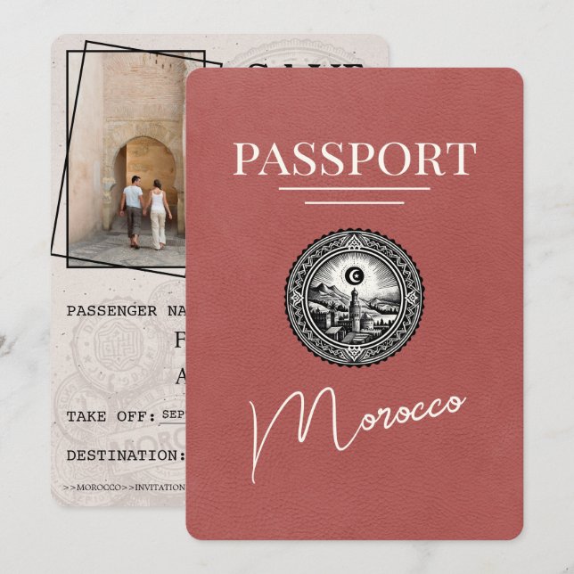 Light Burgundy Morocco Passport Save The Date (Front/Back)
