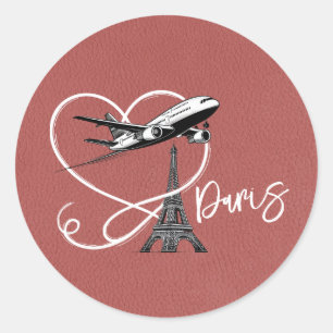 Light Burgundy Paris Passport  Classic Round Sticker