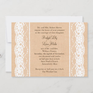 Light Burlap and Vintage Lace Wedding Invitation
